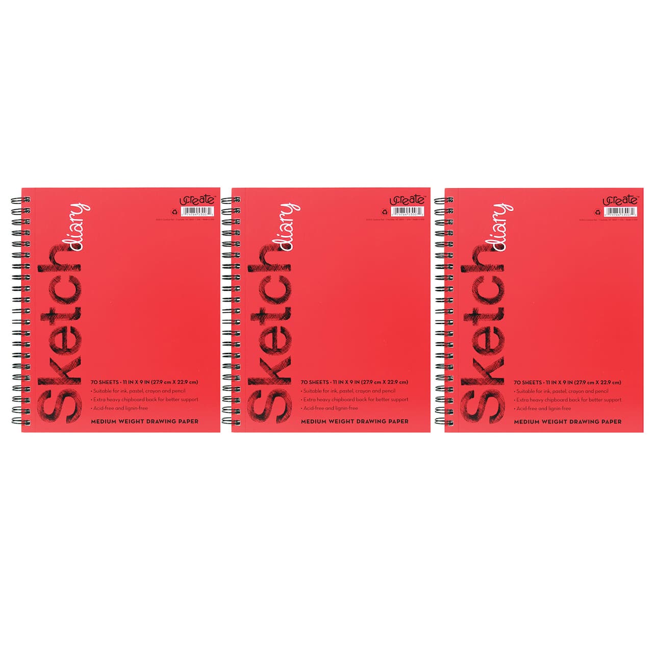 Pacon® UCreate® 11" x 9" Spiral Bound Sketch Diary, 3ct.